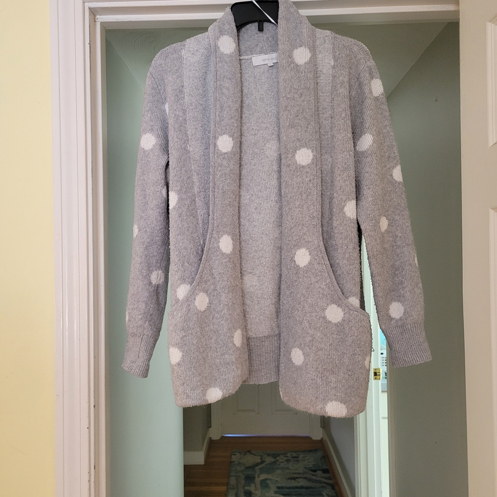 Verve Ami Gray and White Polka Dot Cardigan